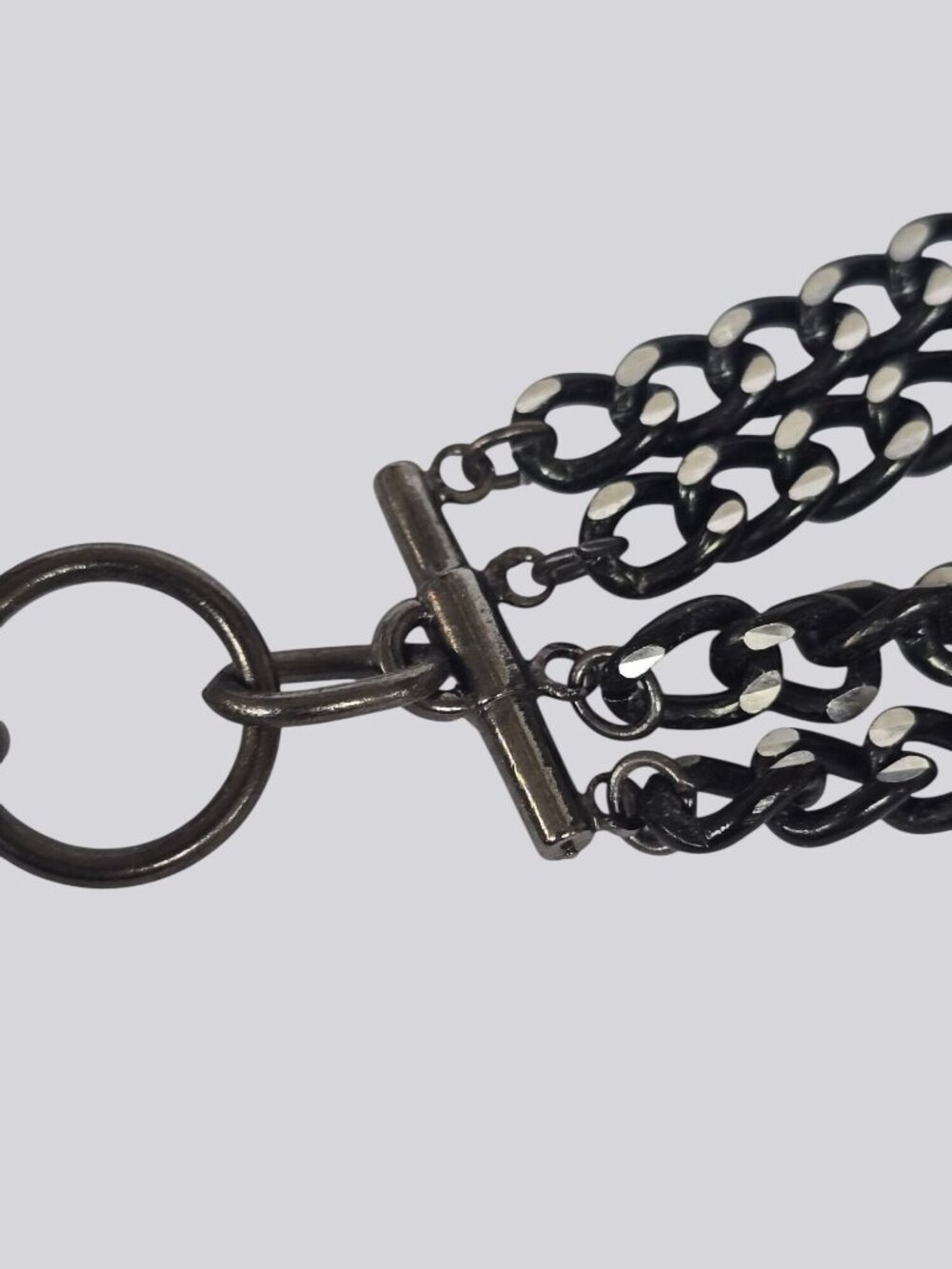 Vintage-Style Black Multi-Chain Necklace With Clear Rhinestone Accents - Picture 11 of 16